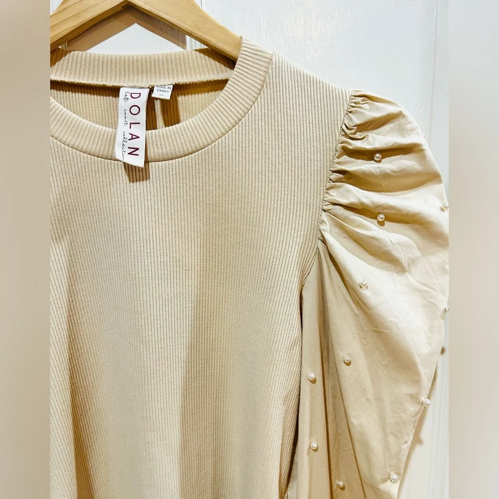 Anthropologie Dolan Cream Puff Sleeve Top Pearls Romantic Cottagecore Size XS
